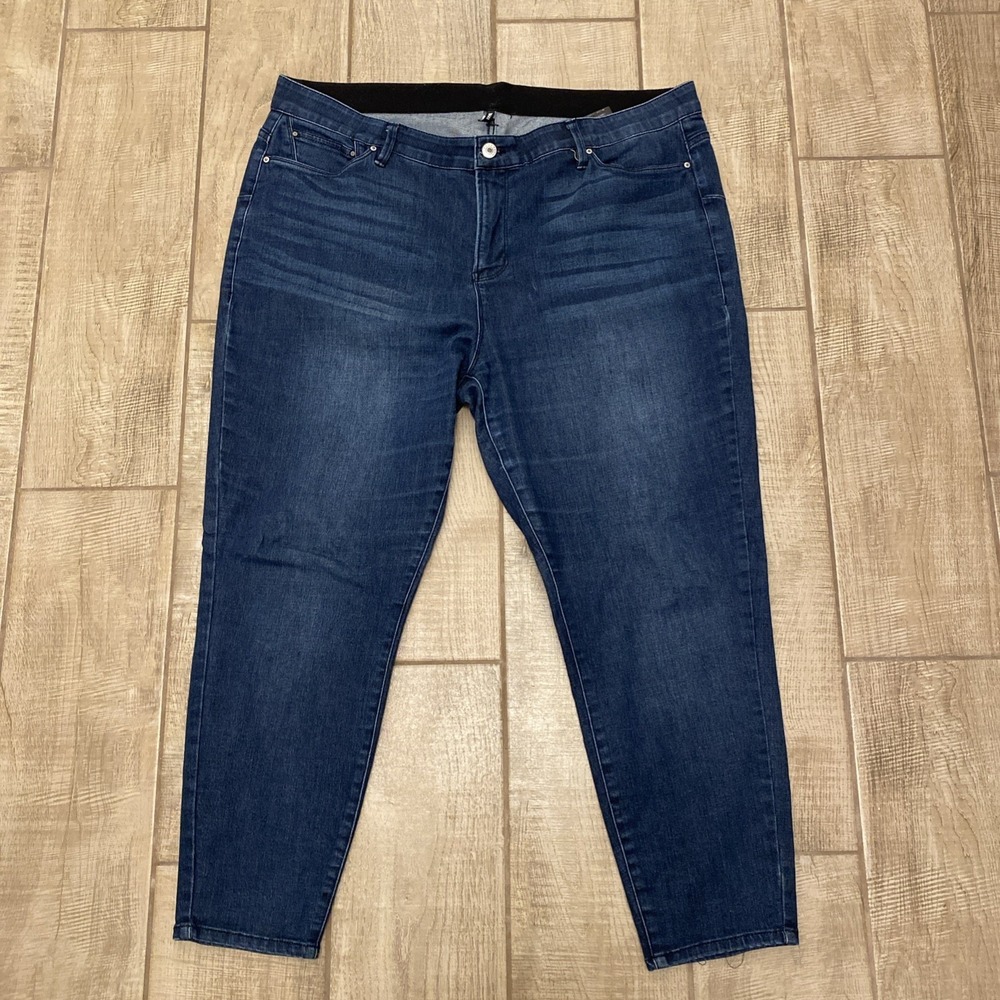 Rebel Jeans Women 20W Blue Denim Dark Wash Tapered Skinny Faded The Super Bass